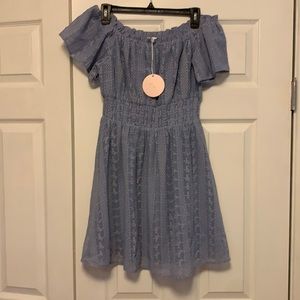 Purple off the shoulder cocktail dress